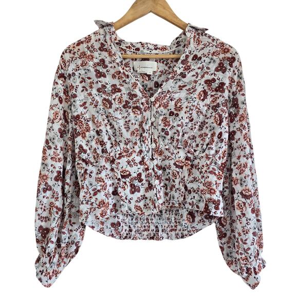 By Anthropologie Gauze Cotton Boho Floral Cropped Top Size S Cottagecore - Picture 2 of 8